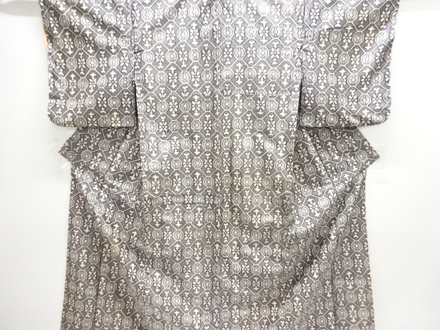 JAPANESE KIMONO / ANTIQUE KIMONO / SILK / MEISEN / WOVEN GEOMETRIC